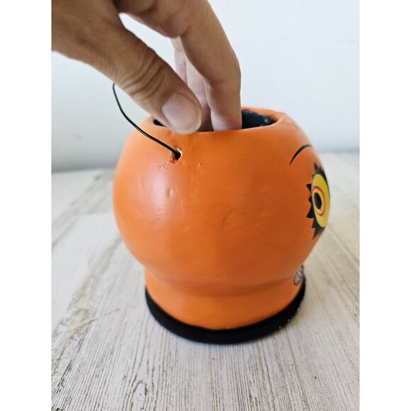 Paper mache pumpkin basket vintage style shabby chic jack-o'-lantern Halloween d - Picture 3 of 7